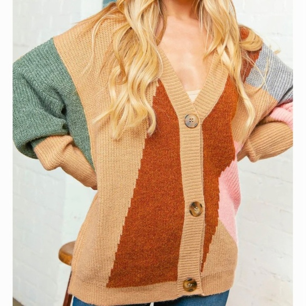 Haptics by Holly Harper Geometric‎ Color Block Cardigan Size M